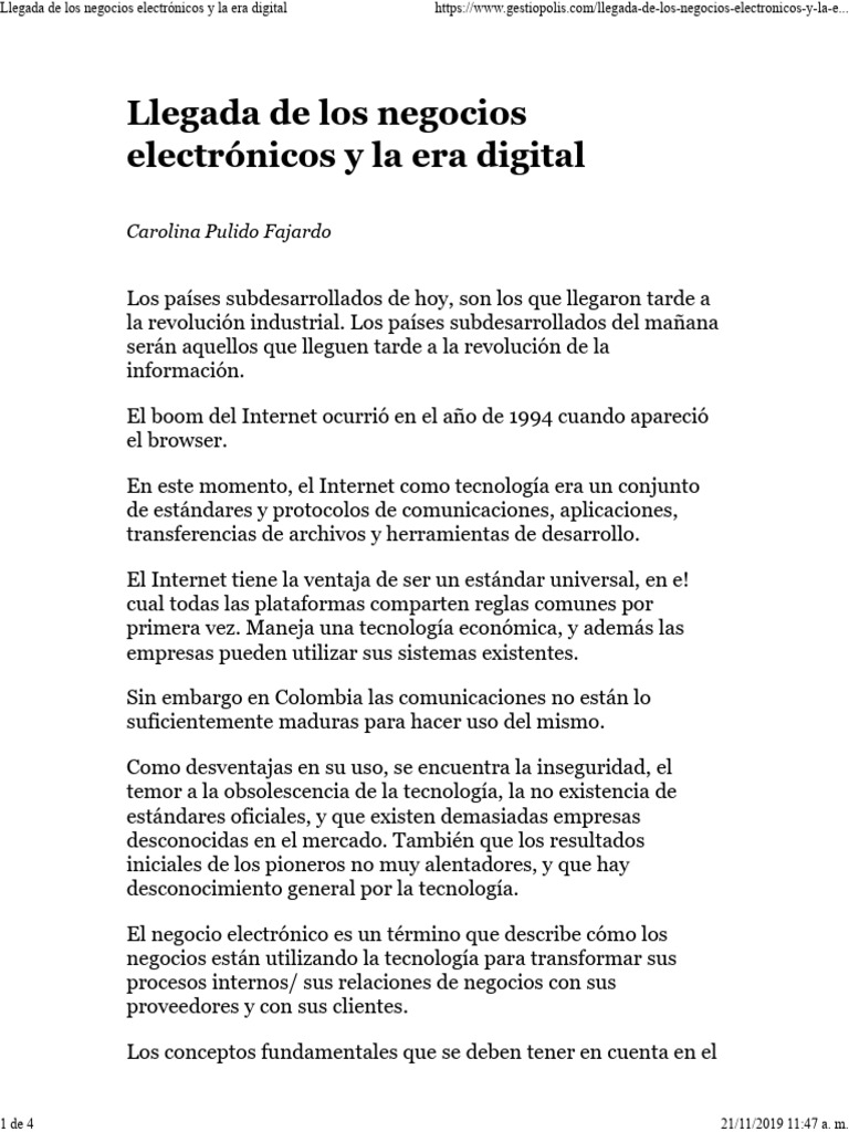 Llegada de Los Negocios Electrónicos y La Era Digital | PDF | Edad de ...