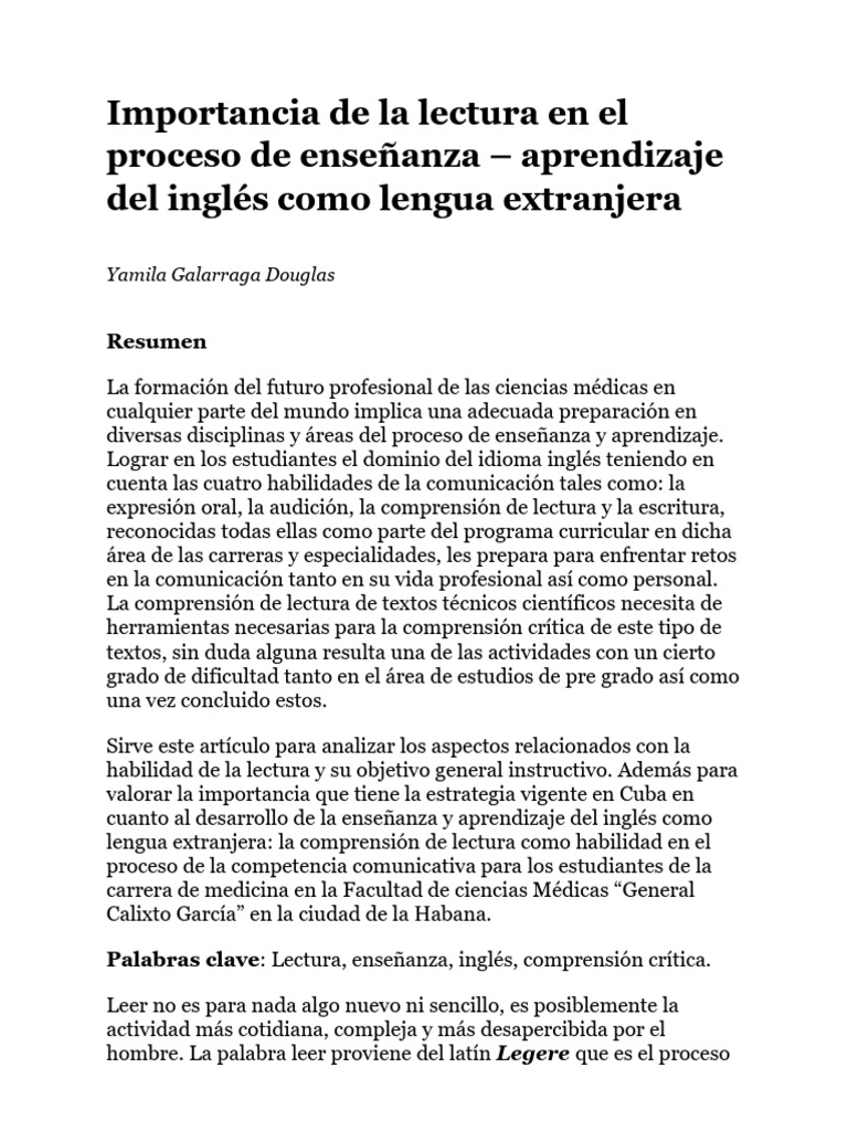 Importancia de la lectura en inglés médico | PDF | Enseñando | Aprendizaje