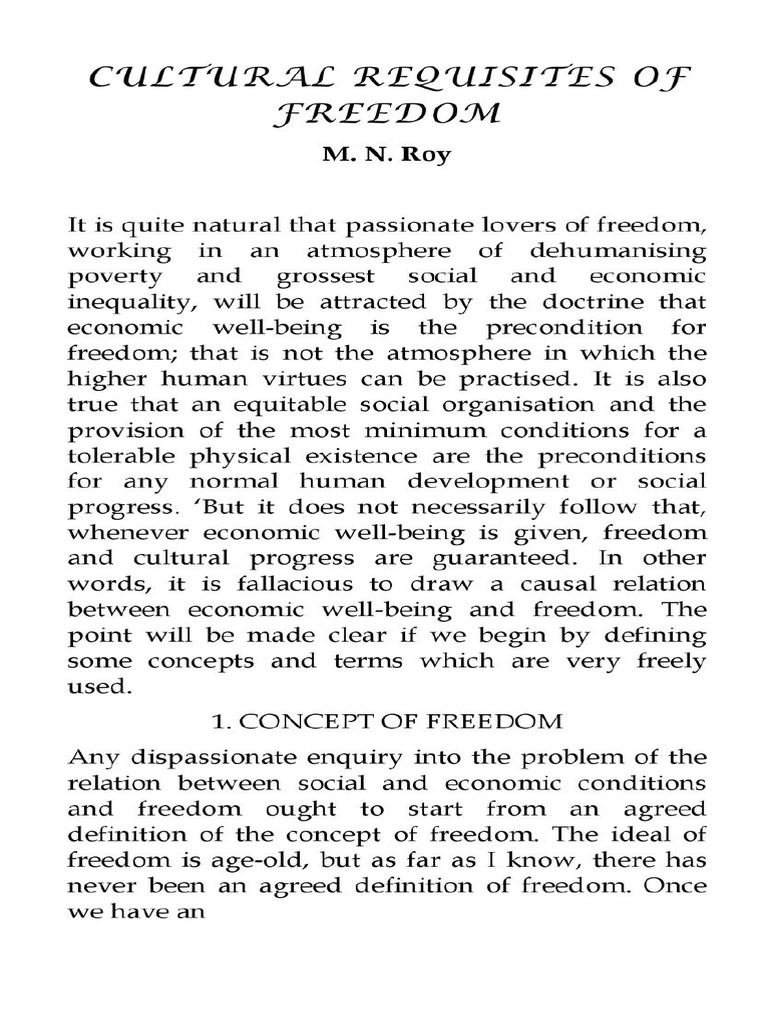 Cultural Requisites of Freedom (M N Roy | PDF