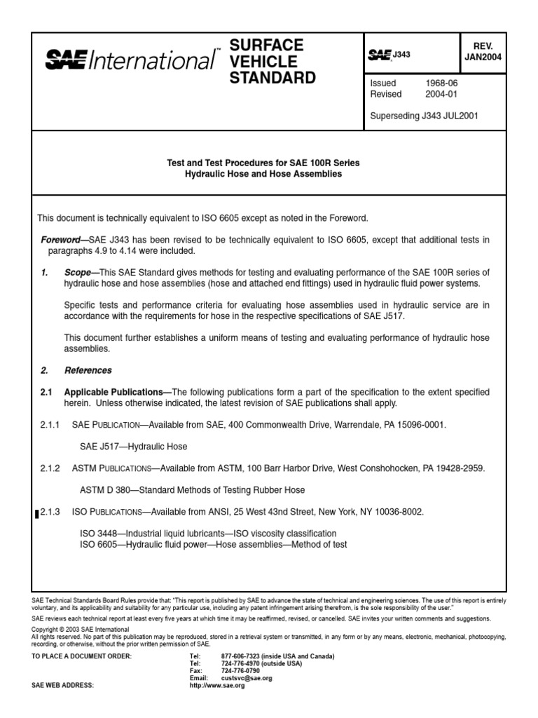 SAE J343 Hydraulic Hose Testing Standards | PDF | Electrical Connector ...