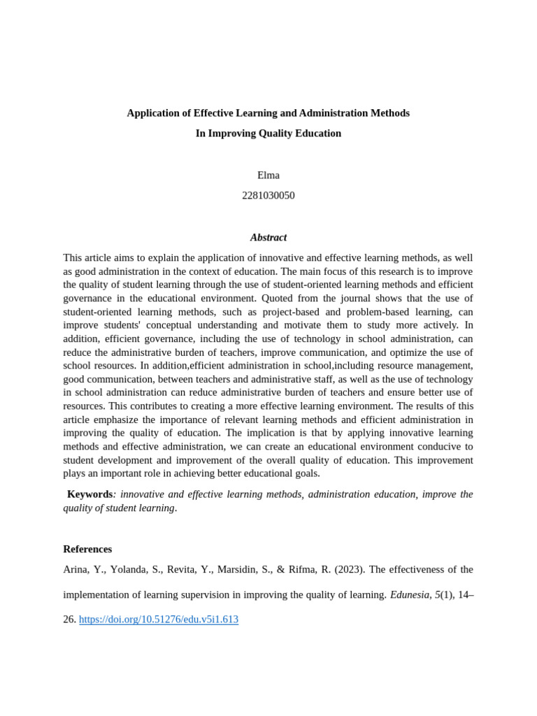 Elma_2281030050 Abstract Writing | PDF | Learning | Teachers