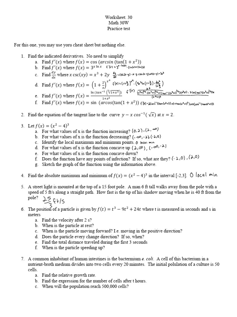 Math 30W Practice Test Worksheet | PDF