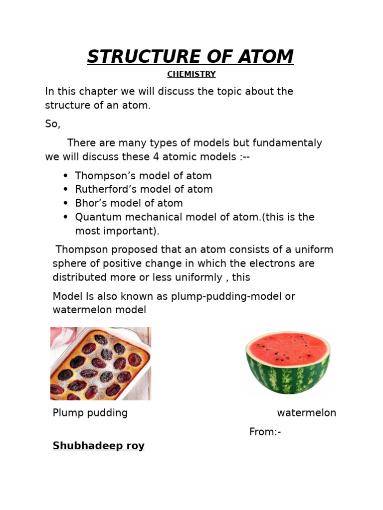 Overview of Atomic Models in Chemistry | PDF