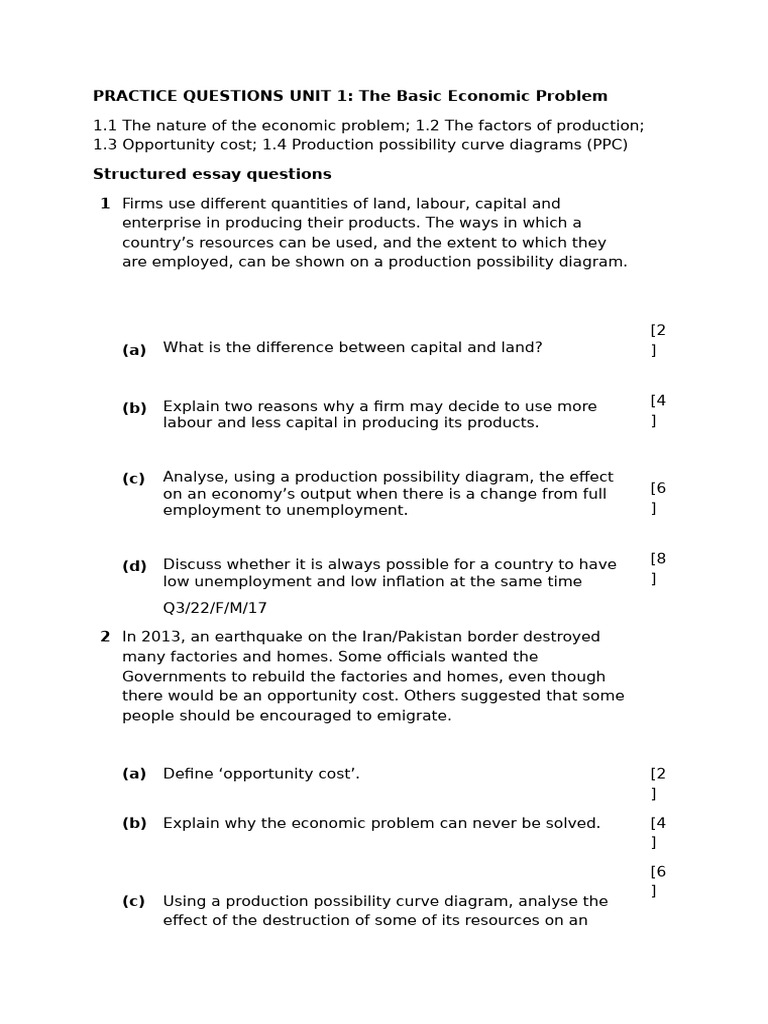 Economic Problem Practice Questions | PDF | Unemployment | Labour Economics