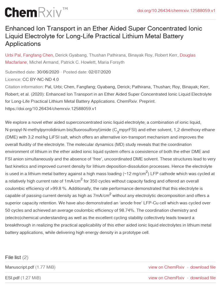 Enhanced Ion Transport in Lithium Batteries | PDF | Lithium Ion Battery ...