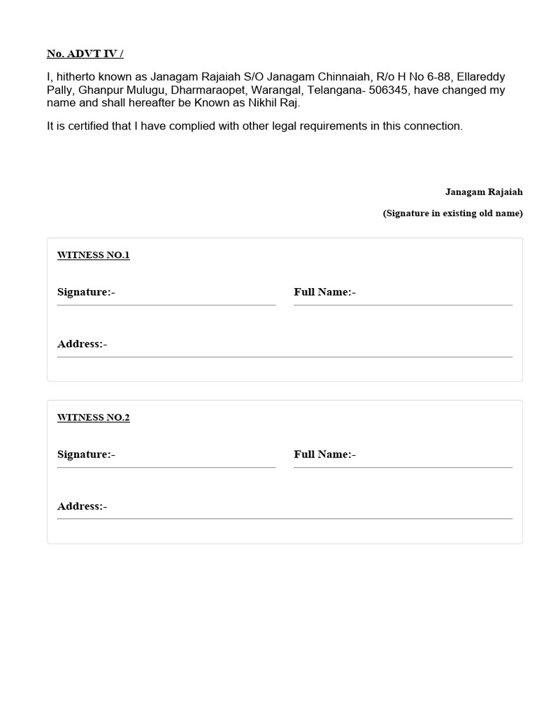 Name Change Declaration Document | PDF