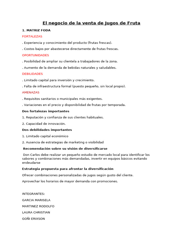 El Negocio de La Venta de Jugos de Fruta | PDF