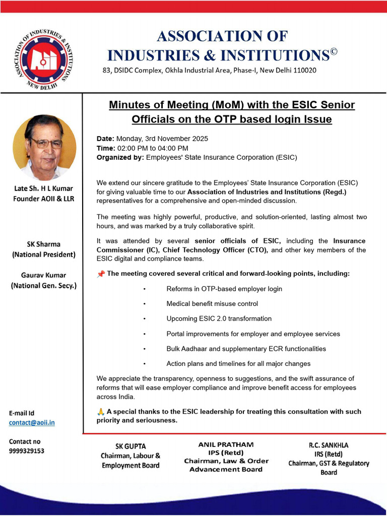 ESIC Meeting Minutes: OTP Login Reforms | PDF | Computing