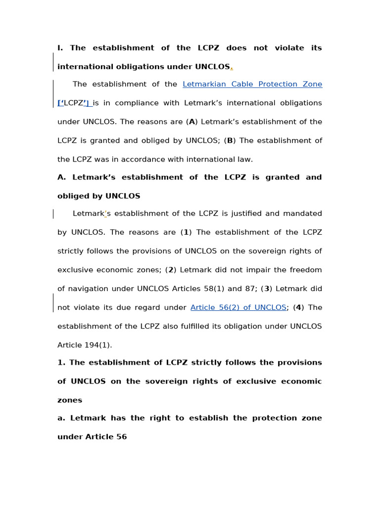 Letmark's Compliance with UNCLOS on LCPZ | PDF | United Nations ...