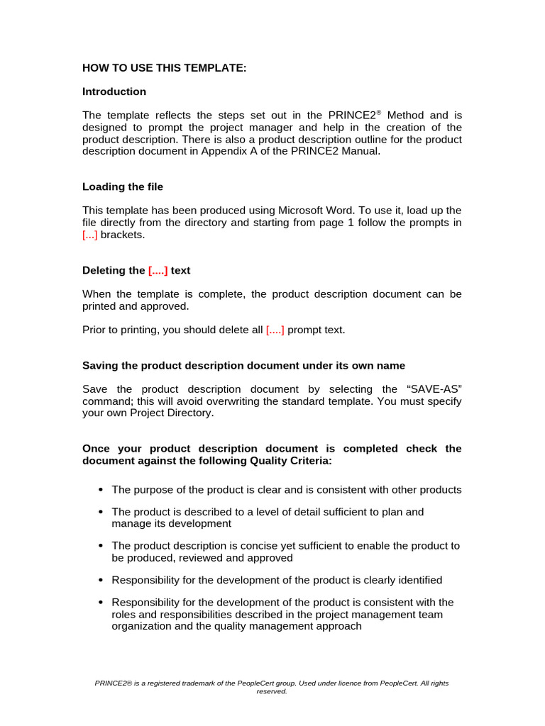 PRINCE2 Product Description Template | PDF | Specification (Technical ...
