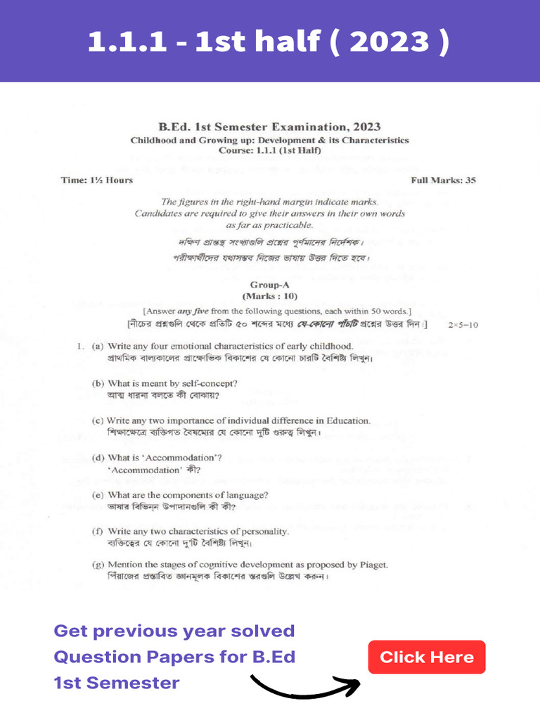 B.Ed 1st Semester Solved Papers 2023 | PDF | Human Development ...