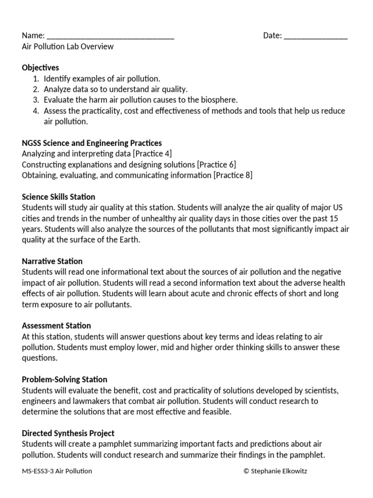 25_26 Air Pollution Lab Overview | PDF
