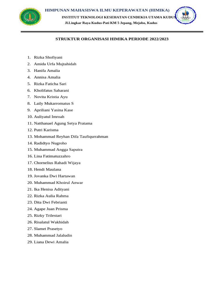 Struktur Organisasi HIMIKA 2022/2023 | PDF