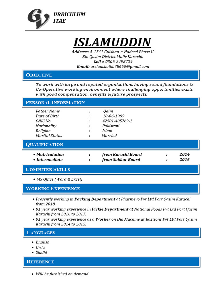 Curriculum Vitae of Islamuddin | PDF