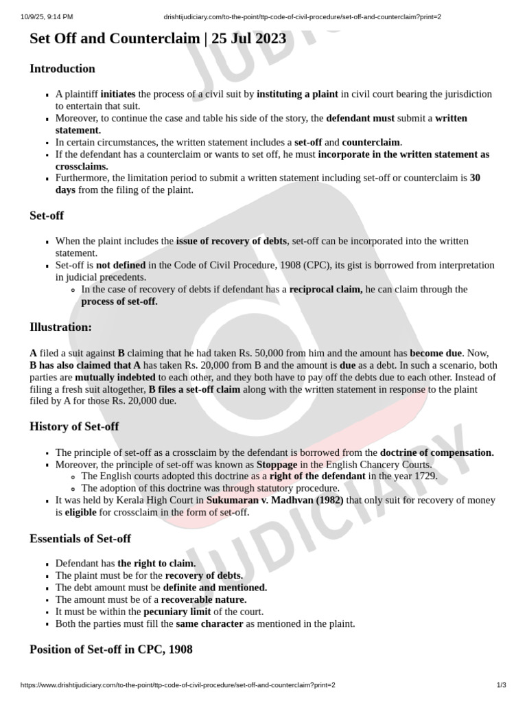 Understanding Set-Off and Counterclaim | PDF | Lawsuit | Equity (Law)