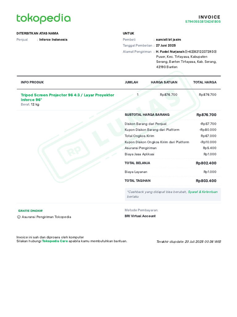 Invoice Pembelian Tripod Screen 96