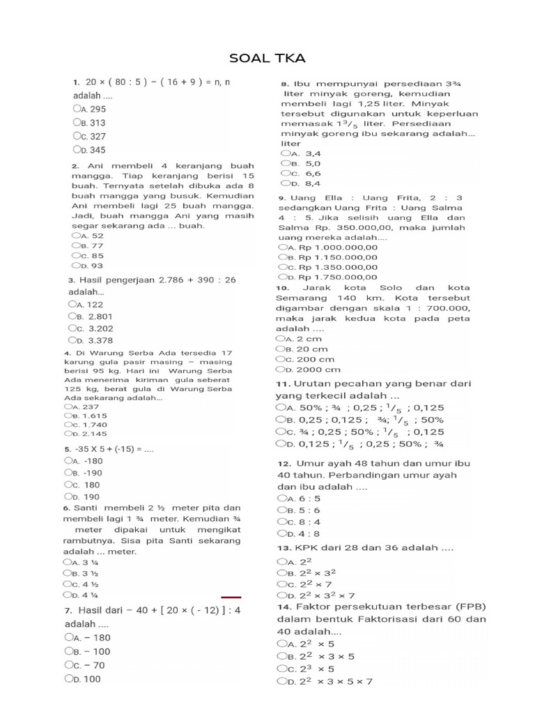 Soal TKA: Panduan Lengkap dan Tips | PDF