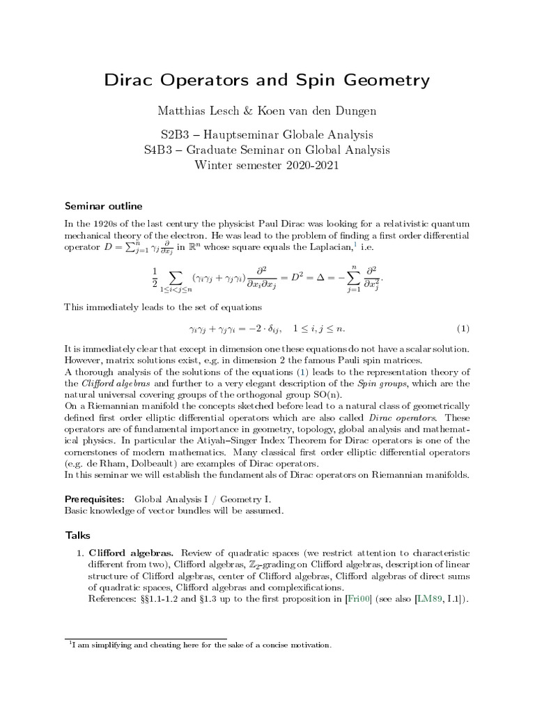 2020 WS Dirac | PDF | Theoretical Physics | Physical Sciences