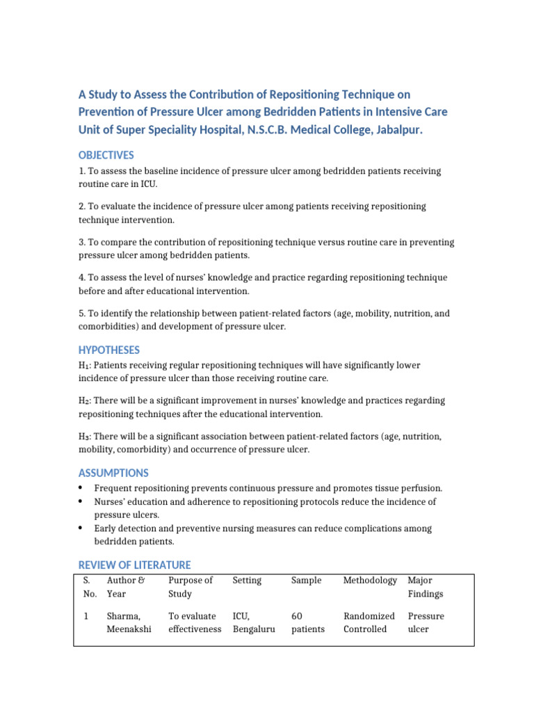 Repositioning Technique Study NSBC Jabalpur | PDF | Intensive Care Unit ...