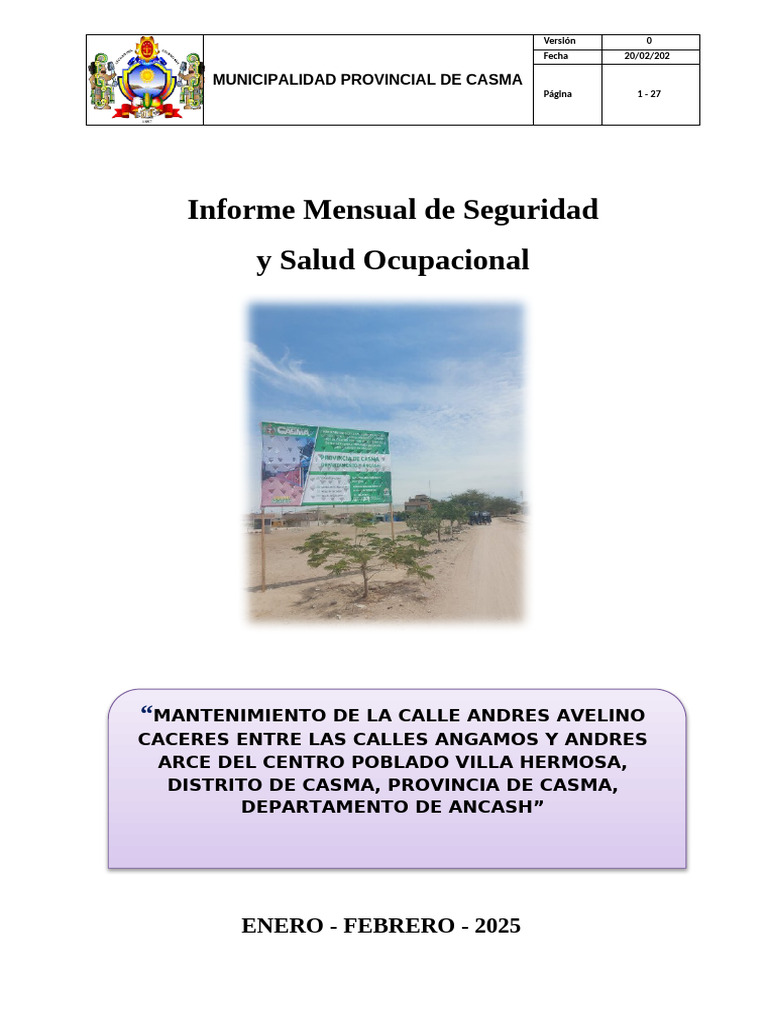 Informe de Seguridad en Obra Casma 2025 | PDF | Seguridad y salud ...