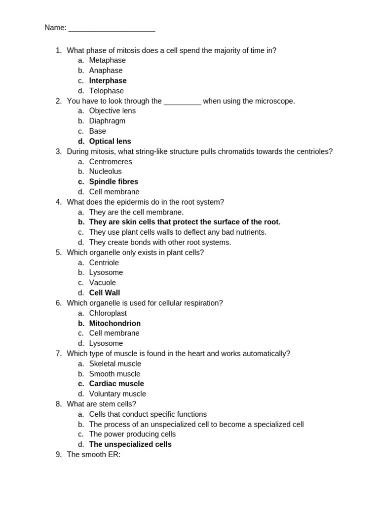Bio Practice Questions | PDF | Mitosis | Cell (Biology)