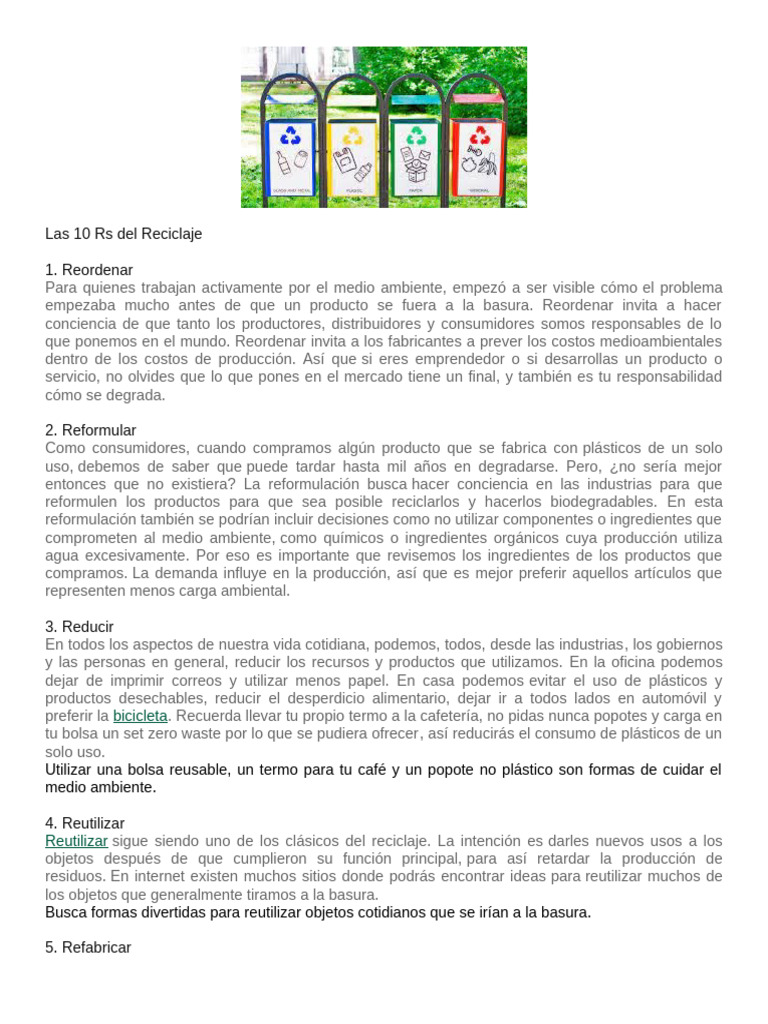 10 Rs del Reciclaje para un Mundo Sostenible | PDF | Residuos | Reciclaje