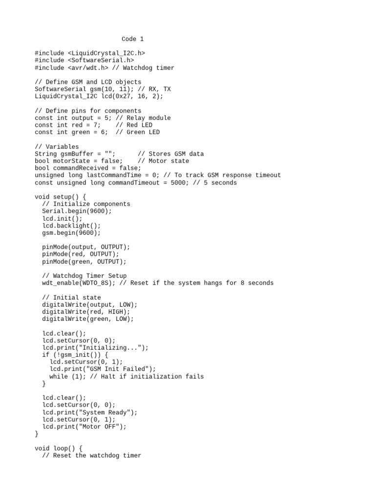 GSM-Controlled Motor System Code | PDF | Computer Programming | Computing