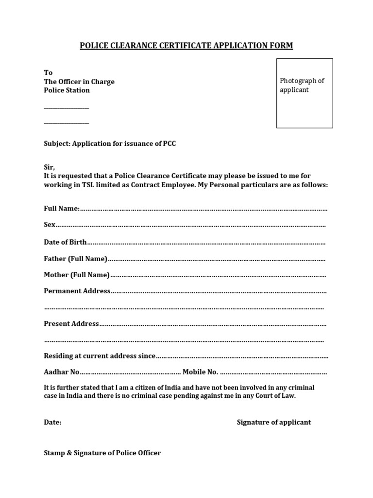 Police Clearnance Certificate Applicantion Form | PDF