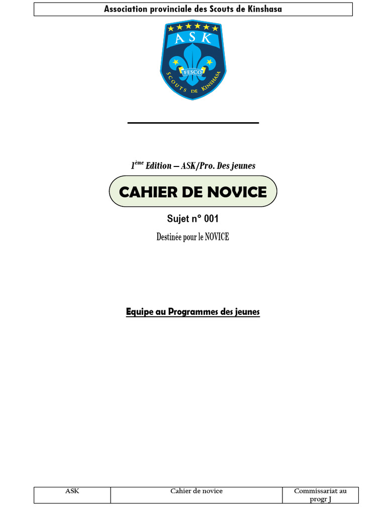 Cahier de Novice : Guide de Progression Scout | PDF | Scoutisme | Dieu