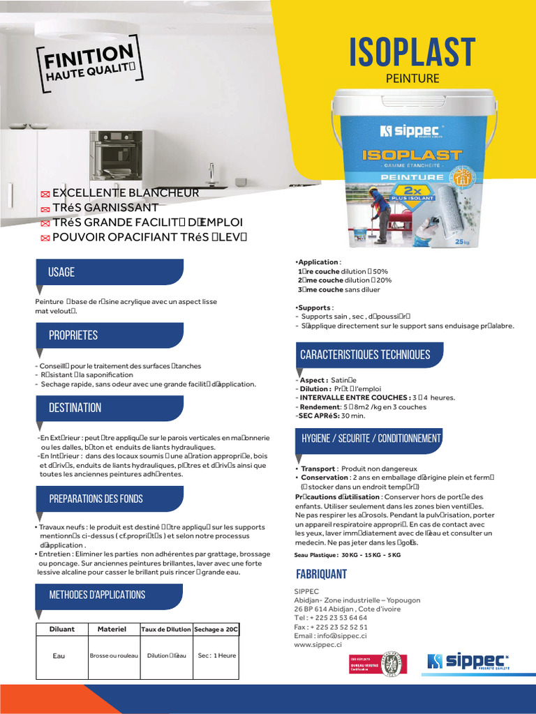 Peinture Isoplast : Résine Acrylique Satinée | PDF | Peinture | Matériaux