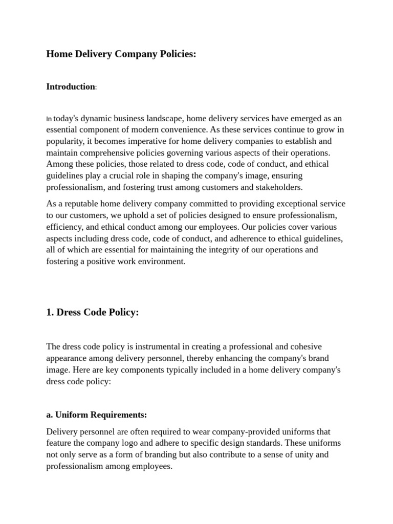 Home Delivery Company Policies | PDF | Integrity | Safety