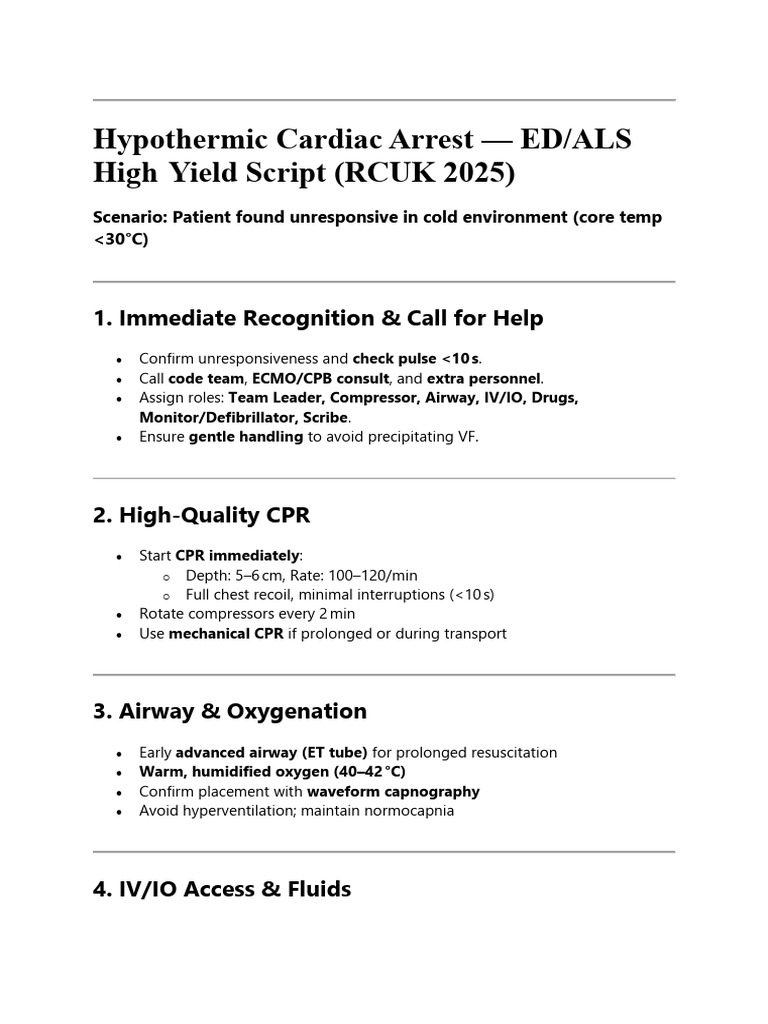 Script For Hypothermic Cardiac Arrest 2025 | PDF | Cardiac Arrest | Heart