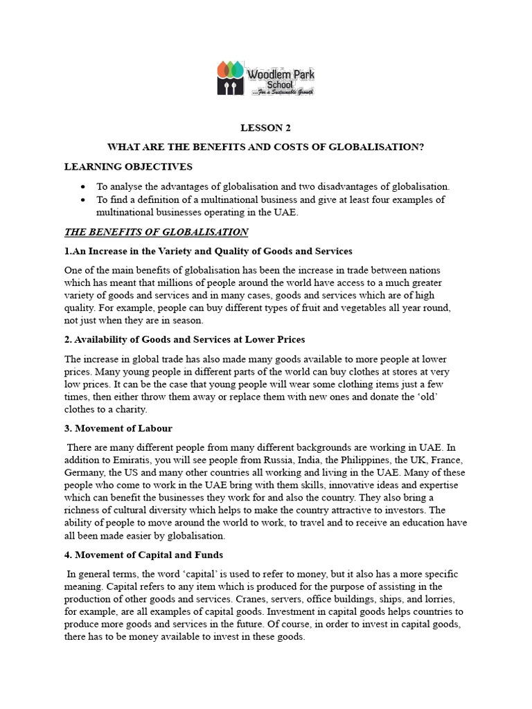 Benefits and Costs of Globalisation | PDF | Globalization | United Arab ...