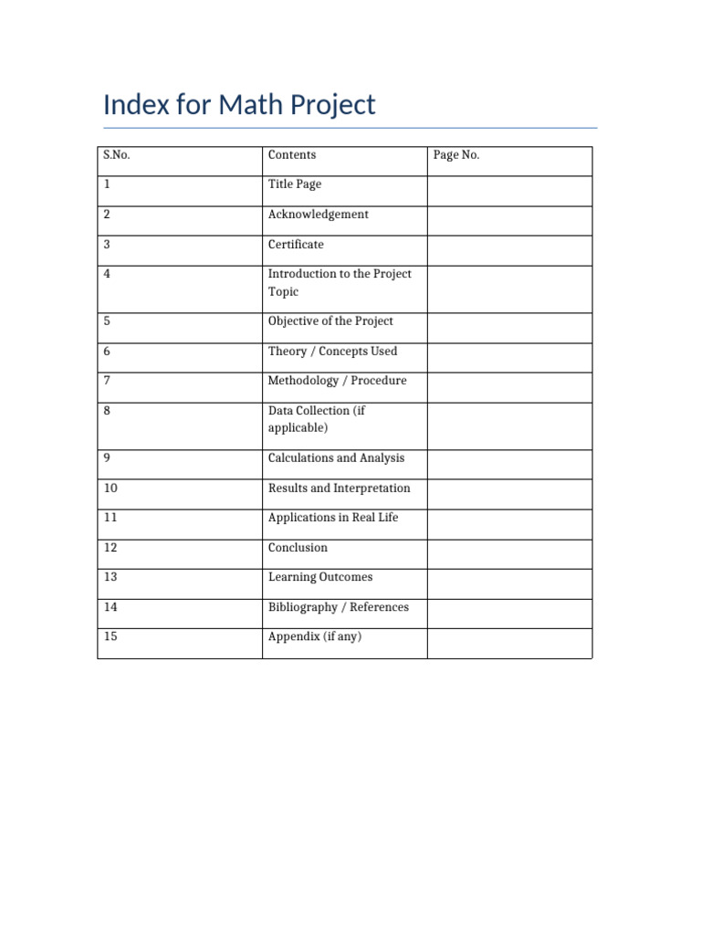 Math Project Index | PDF