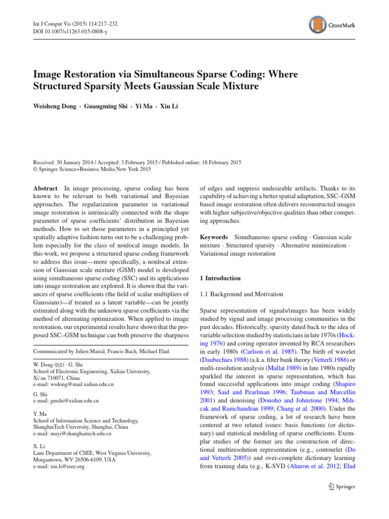 Image Restoration Via Simultaneous Sparse Coding Where | PDF | Normal ...