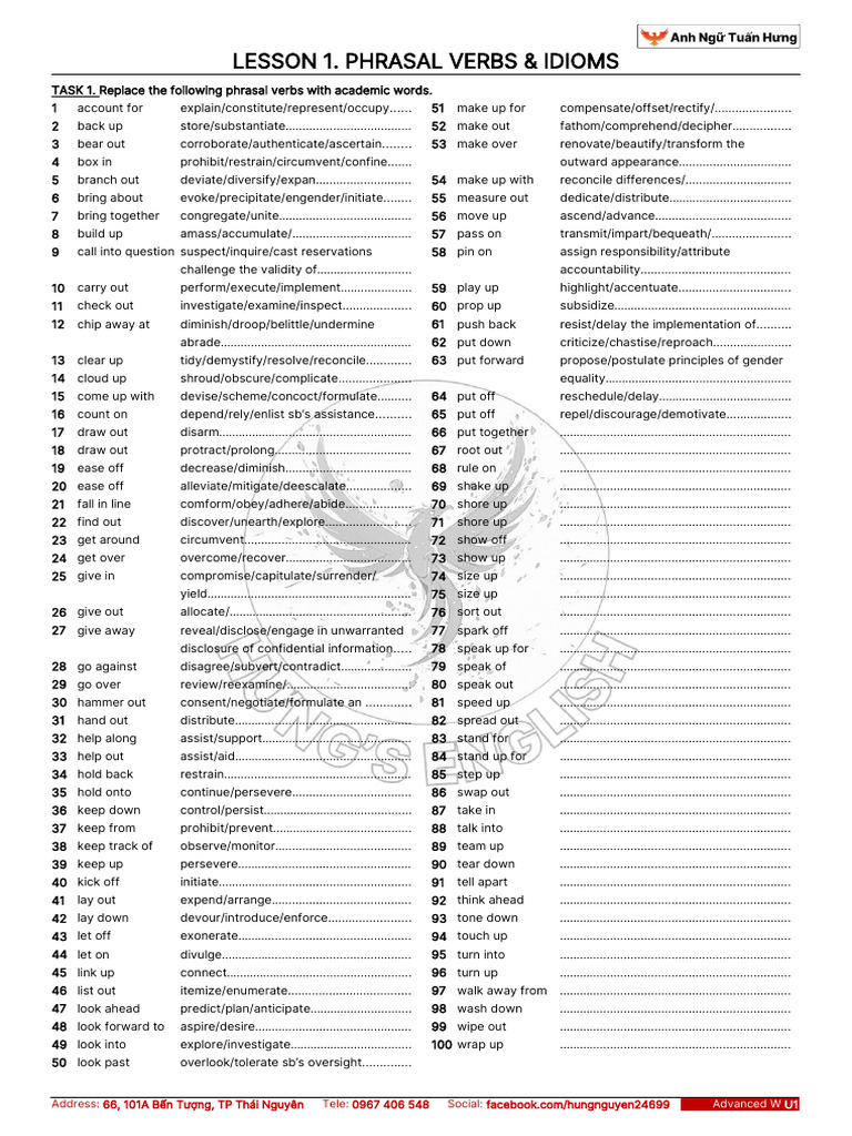 Academic Alternatives for Phrasal Verbs | PDF