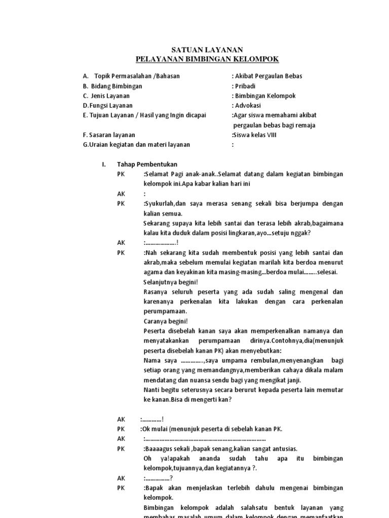 Satuan Layanan Bimbingan Konseling Bimbingan Kelompok