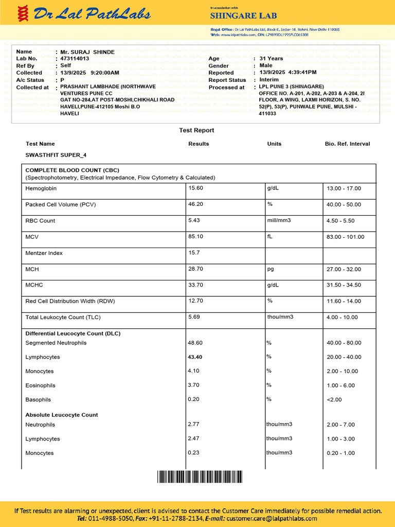 Complete Blood Count Test Report | PDF | White Blood Cell | Immunology