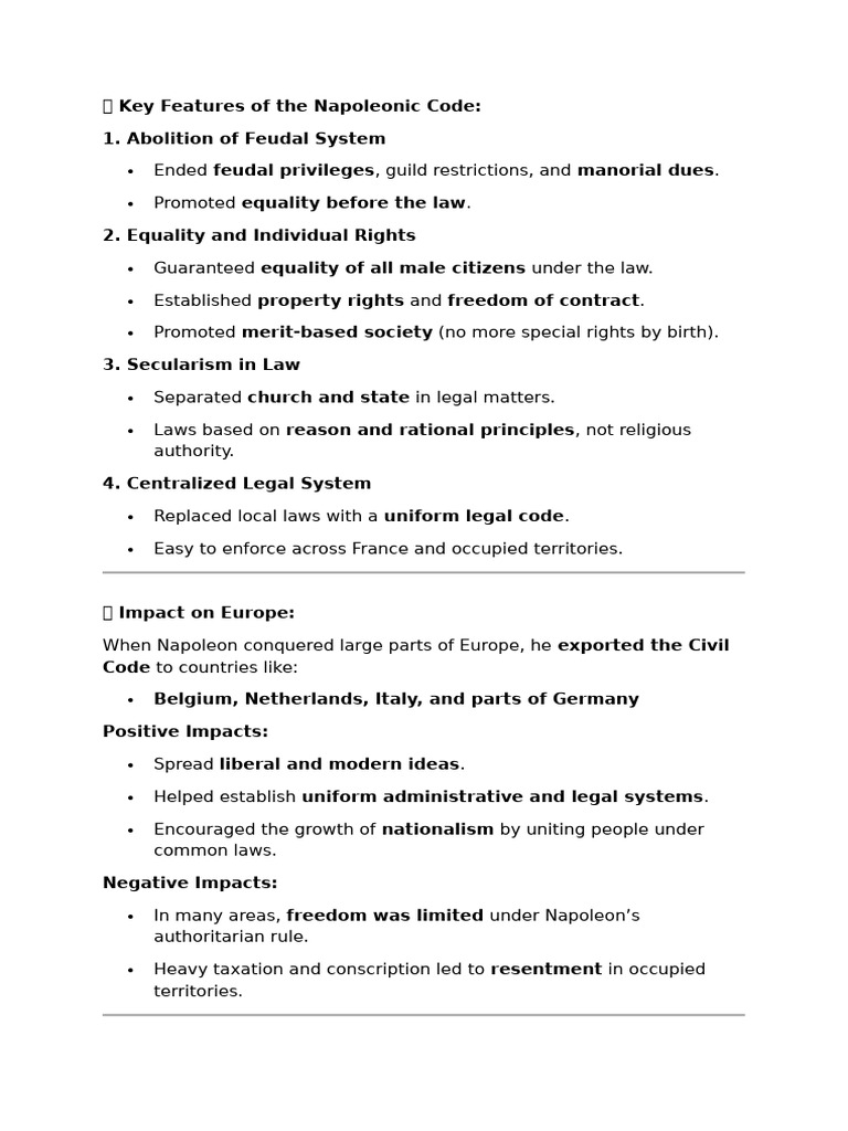Key Features of the Napoleonic Code | PDF