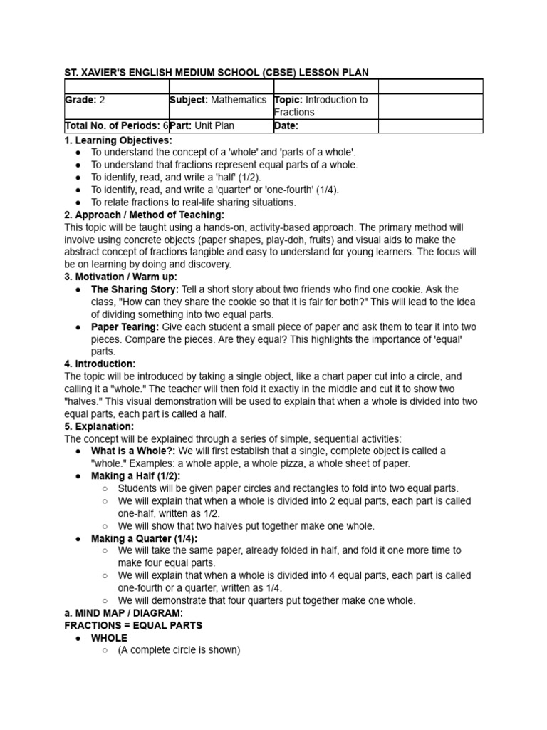 Lesson Plan Fractions | PDF | Lesson Plan | Learning