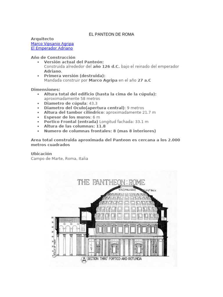Historia y Construcción del Panteón de Roma | PDF | Hazme | Hormigón