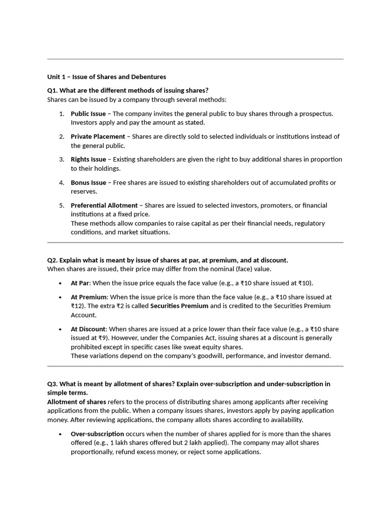 Methods of Issuing Shares and Debentures | PDF | Income Statement | Expense