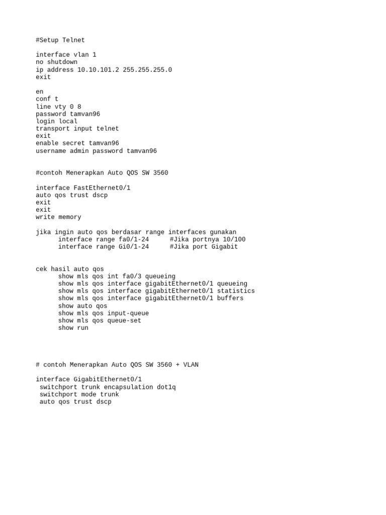 Contoh Menerapkan Auto QOS SW 3560 | PDF