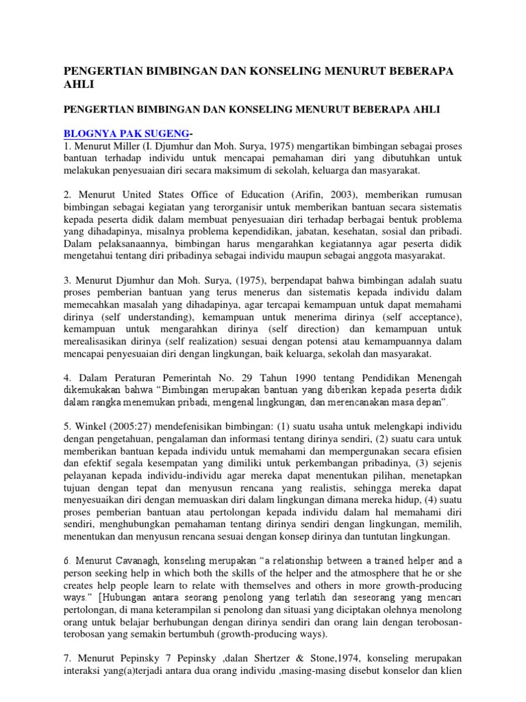 Pengertian Bimbingan Dan Konseling Menurut Beberapa Ahli Pdf