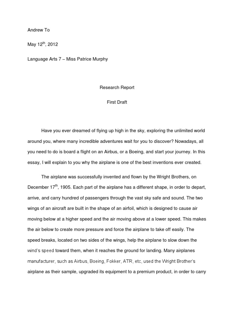 Invention Essay Wright Brothers Airplane