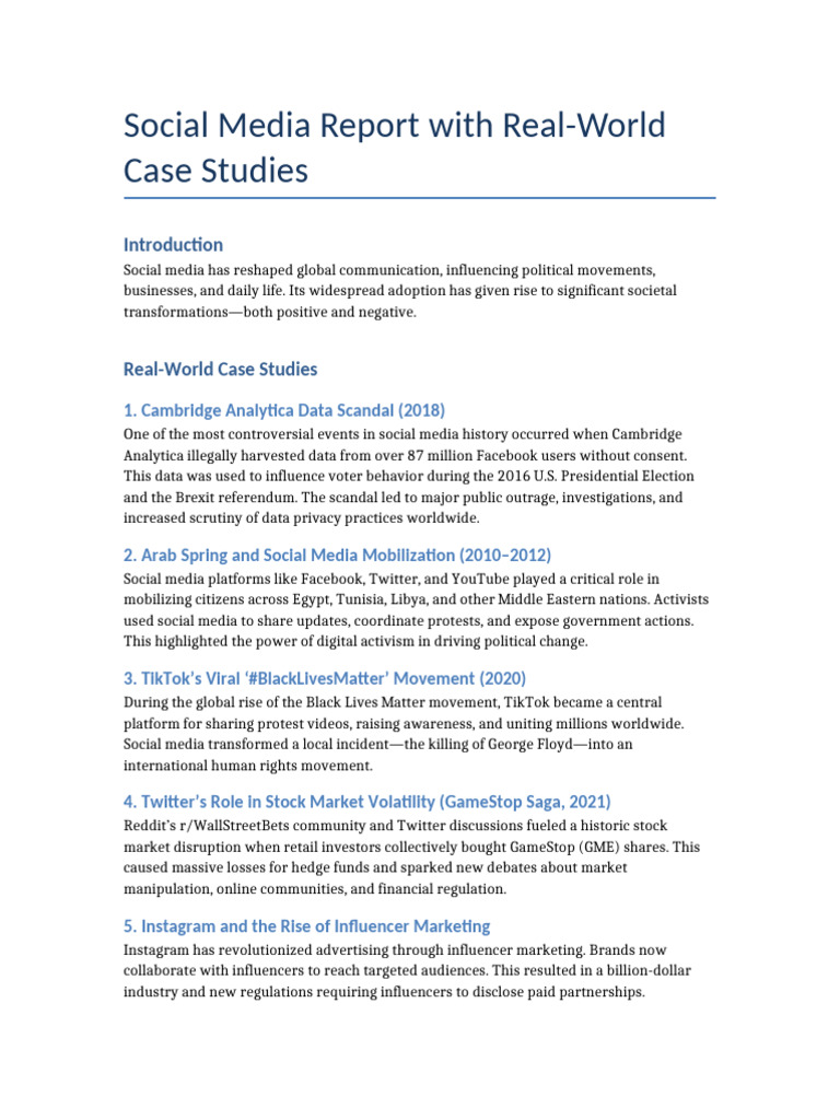 Social Media Case Studies Report PDF