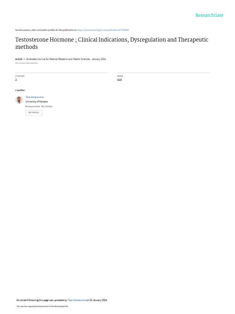 Testosterone: Clinical Indications & Therapy | PDF | Luteinizing ...