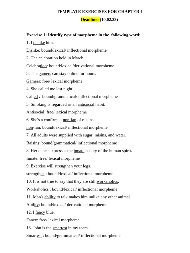 Morpheme and Phrase Identification Exercises | PDF | Word | Phrase