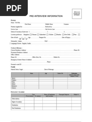 Pre Interview Form
