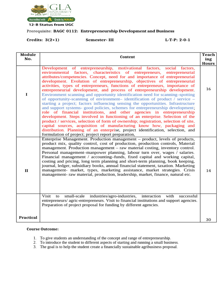 Entrepreneurship Development Course Overview | PDF | Entrepreneurship ...